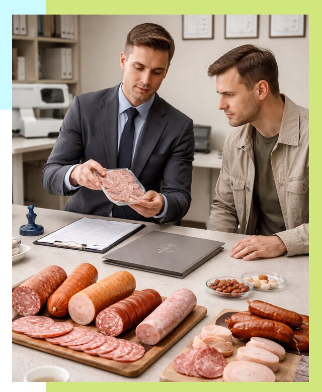 Сертификация колбасных изделий в Юбилейном от 7727 р. | Алешин-Юбл